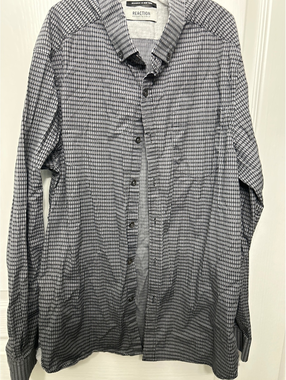 Kenneth Cole Reaction boys Long Sleeve Button-Up Shirt Gray Checkered Pattern